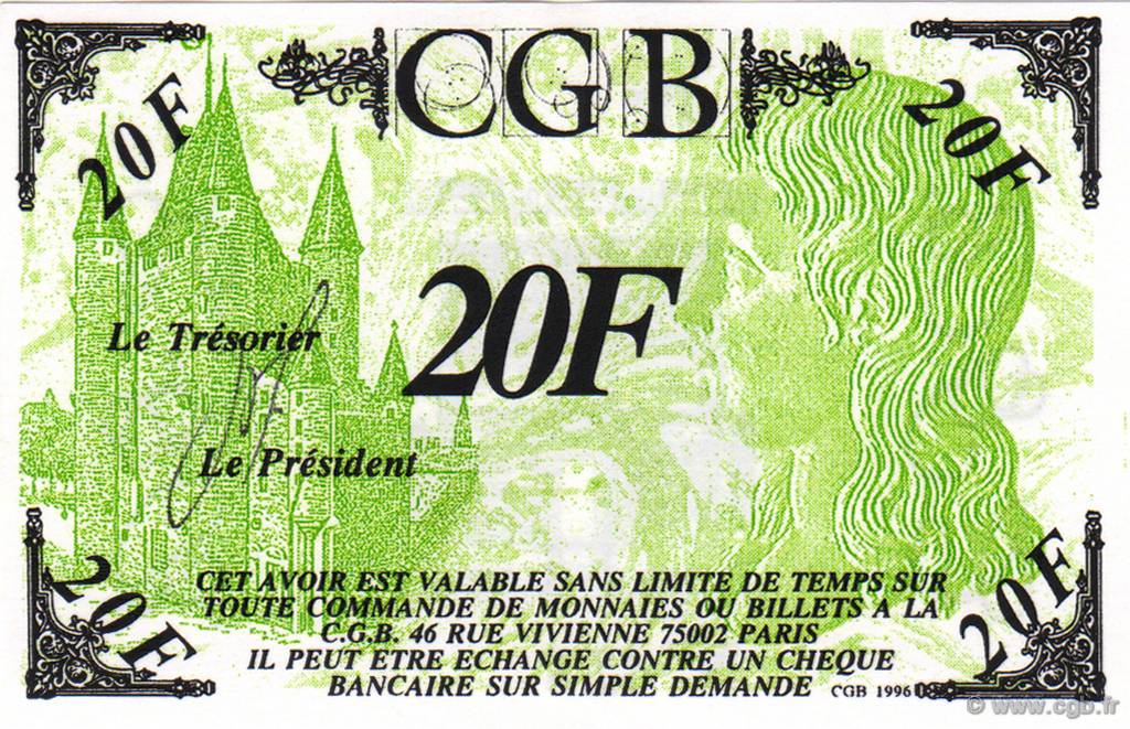20 Francs Louis XVII Non émis FRANCE régionalisme et divers  1996  NEUF