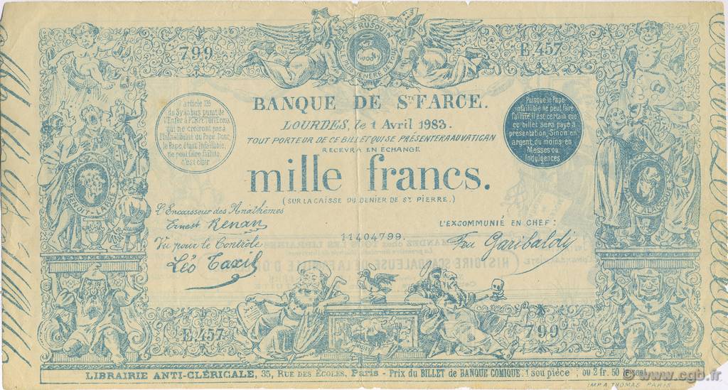 1000 Francs FRANCE regionalism and miscellaneous  1883  VF