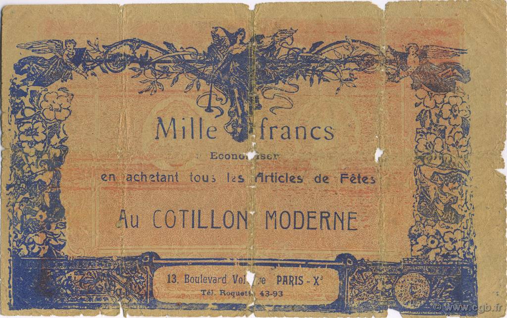 1000 Francs FRANCE regionalism and miscellaneous  1900  P
