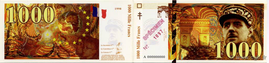 1000 Francs De Gaulle FRANCE regionalism and miscellaneous  1998  UNC