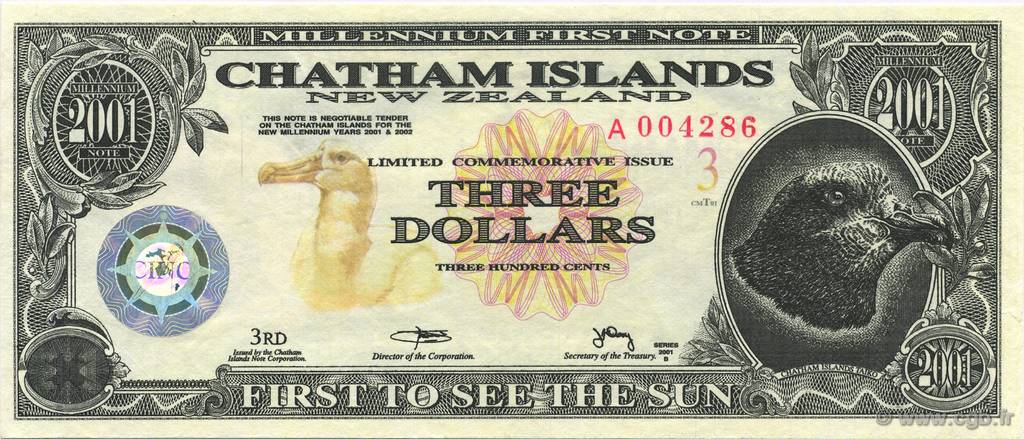 3 Dollars CHATHAM ISLANDS  2001  UNC