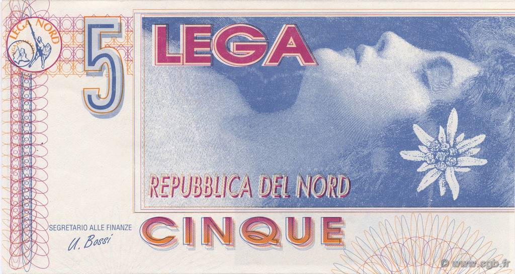 5 Lega ITALY  1992  UNC