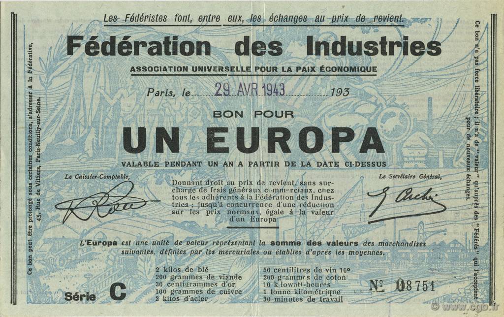 1 Europa FRANCE regionalism and miscellaneous  1943  XF