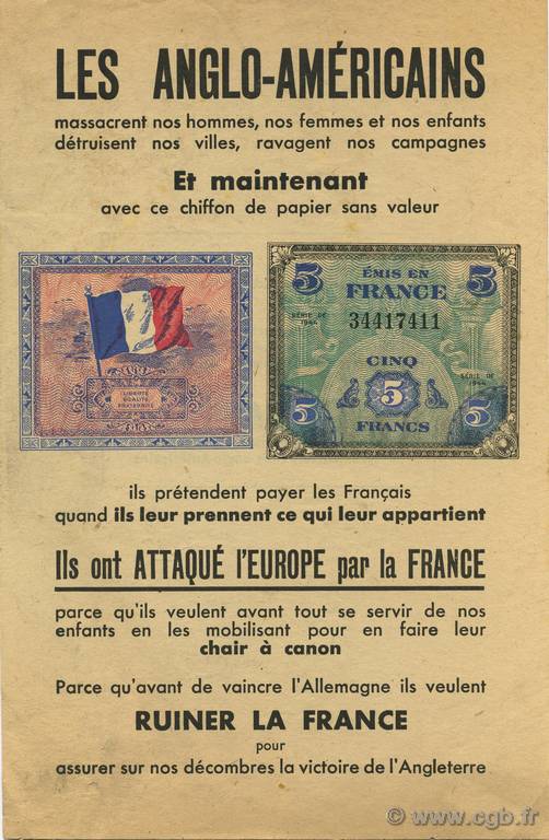 5 Francs FRANCE regionalismo y varios  1944  EBC