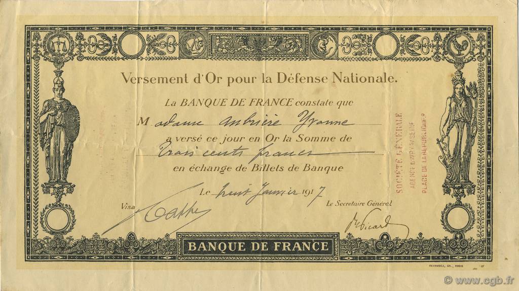 300 Francs FRANCE regionalismo e varie  1917  q.SPL