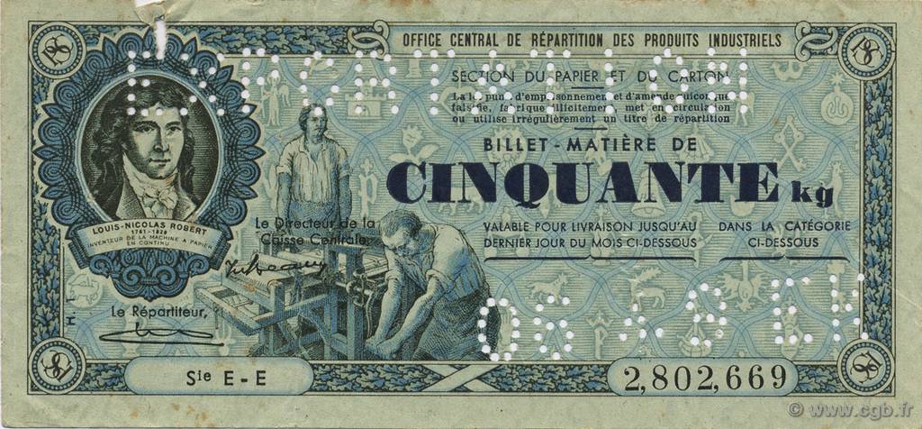 50 Kilos FRANCE regionalism and miscellaneous  1940  VF