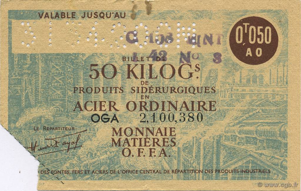 50 Kilos FRANCE regionalism and miscellaneous  1940  VF+