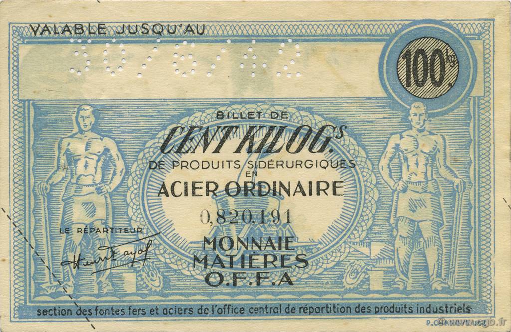 100 Kilos FRANCE regionalism and miscellaneous  1940  XF