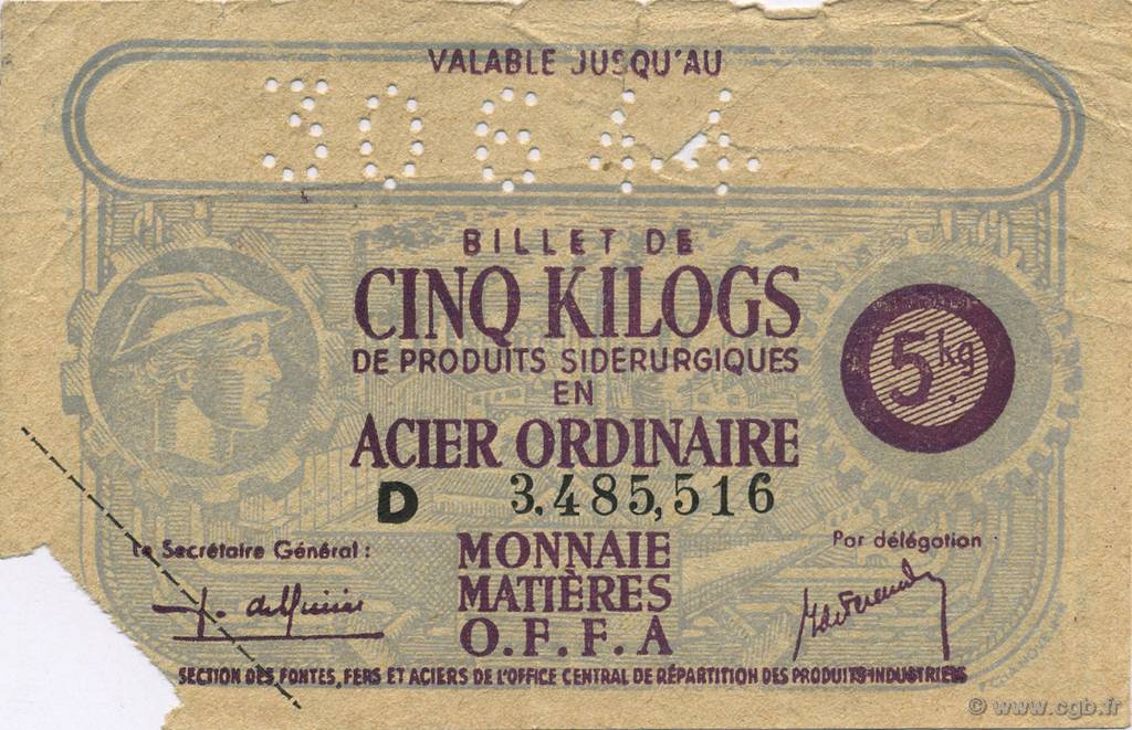 5 Kilos FRANCE regionalism and miscellaneous  1940  VF