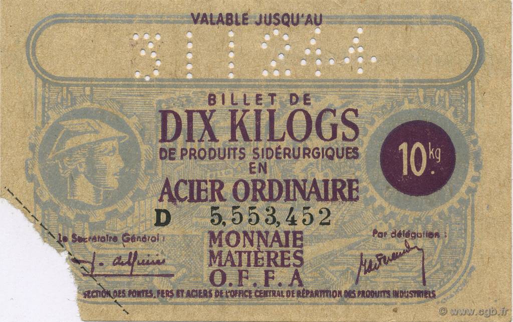 10 Kilos FRANCE regionalism and miscellaneous  1940  VF+