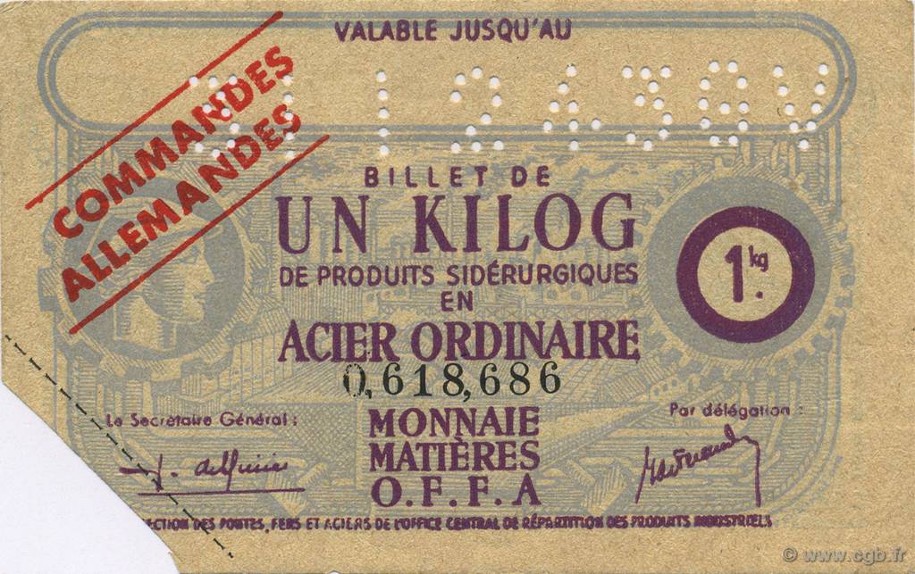 1 Kilo FRANCE régionalisme et divers  1940  TTB+