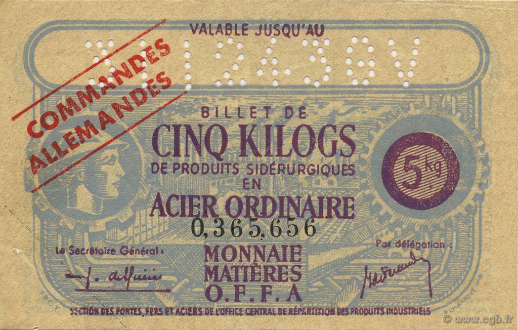 5 Kilos FRANCE regionalism and miscellaneous  1940  XF
