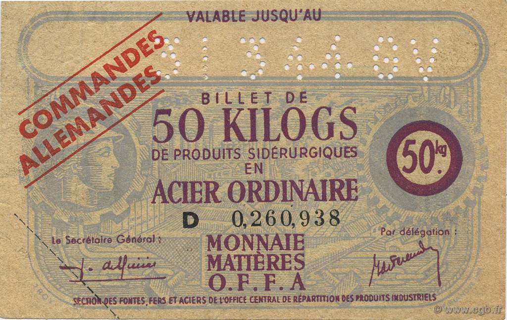 50 Kilos FRANCE regionalism and miscellaneous  1940  XF