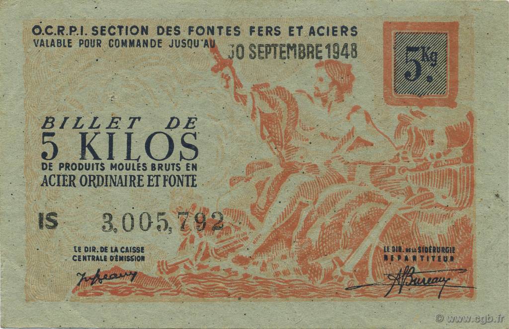 5 Kilos FRANCE régionalisme et divers  1940  TTB+