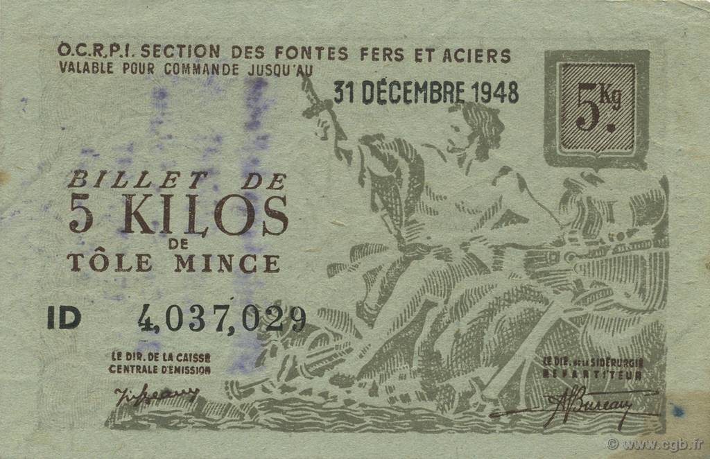 5 Kilos FRANCE regionalism and miscellaneous  1940  XF+