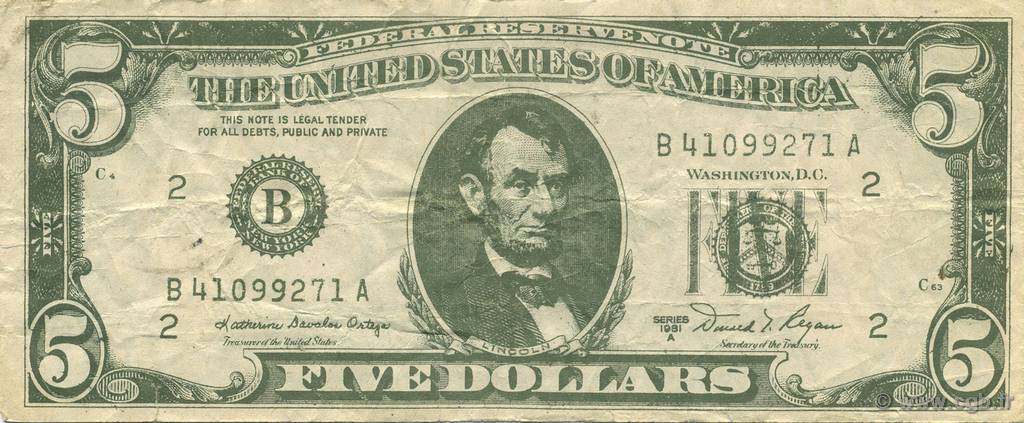 5 Dollars Spécimen STATI UNITI D AMERICA  1981  BB