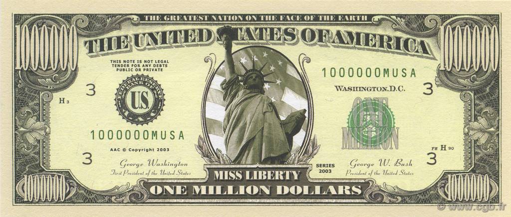 1000000 Dollars STATI UNITI D AMERICA  2003  FDC