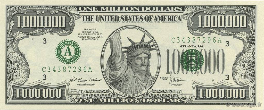 1000000 Dollars UNITED STATES OF AMERICA  1996  UNC