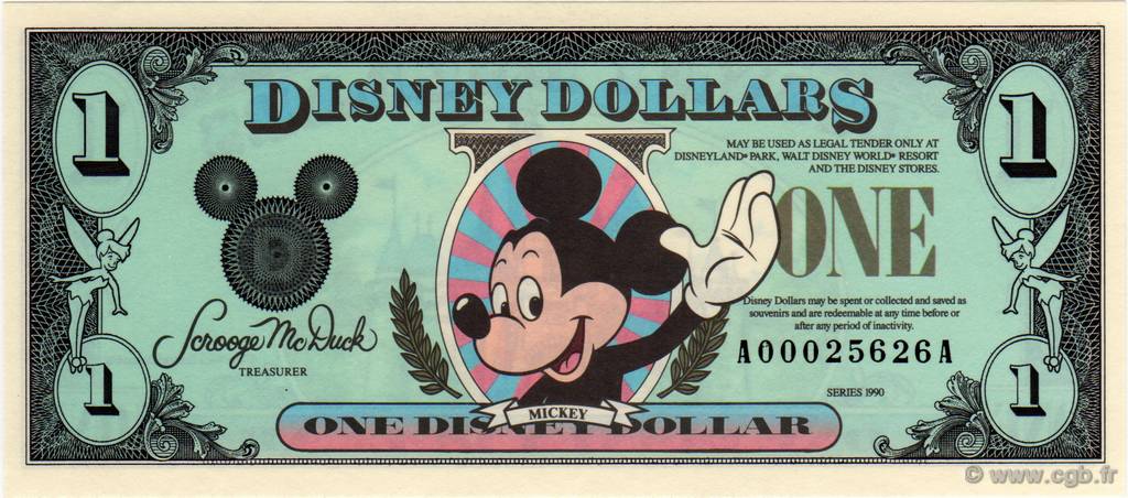 1 Disney dollar UNITED STATES OF AMERICA  1990  UNC-