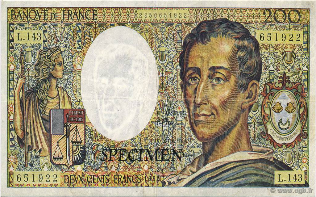 200 Francs Montesquieu FRANCE régionalisme et divers  1992  NEUF