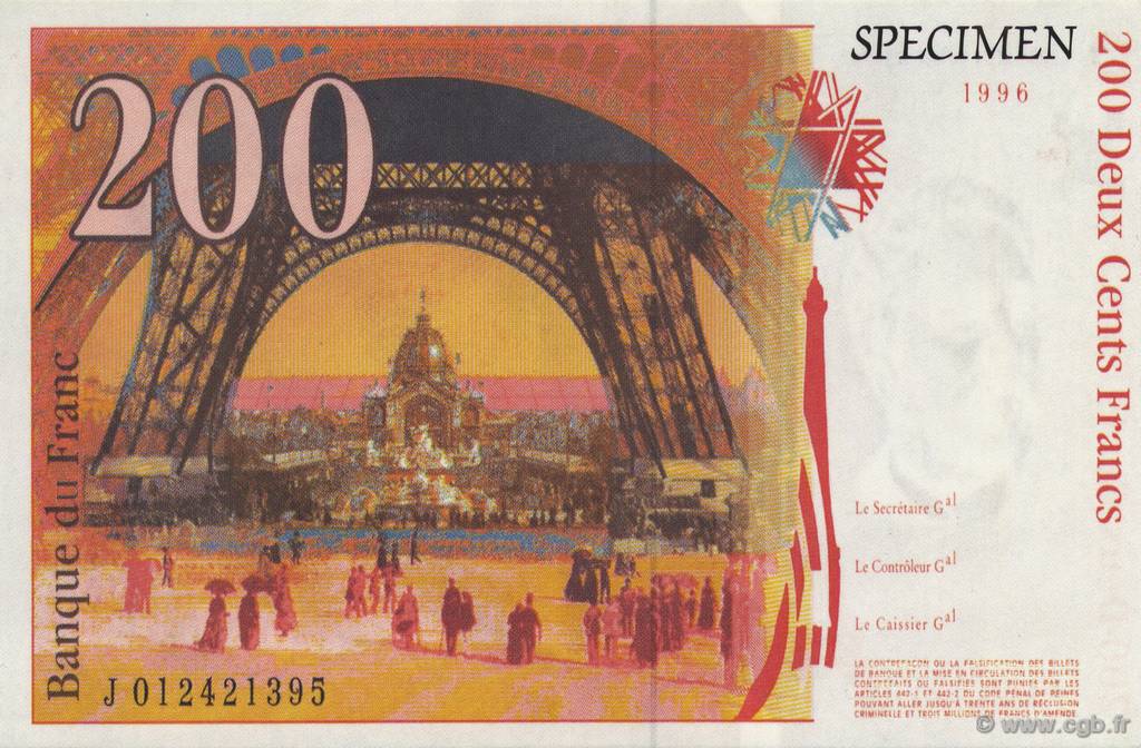 200 Francs Eiffel FRANCE régionalisme et divers  1996  NEUF