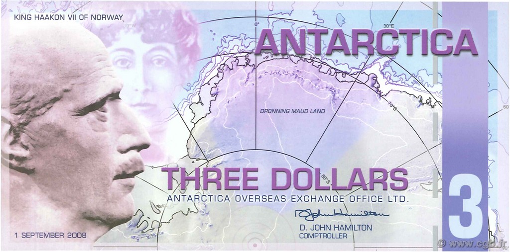 3 Dollars ANTARCTIC  2008  UNC