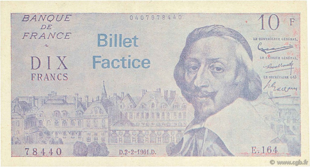 10 Francs Richelieu Scolaire FRANCE regionalismo y varios  1961  EBC