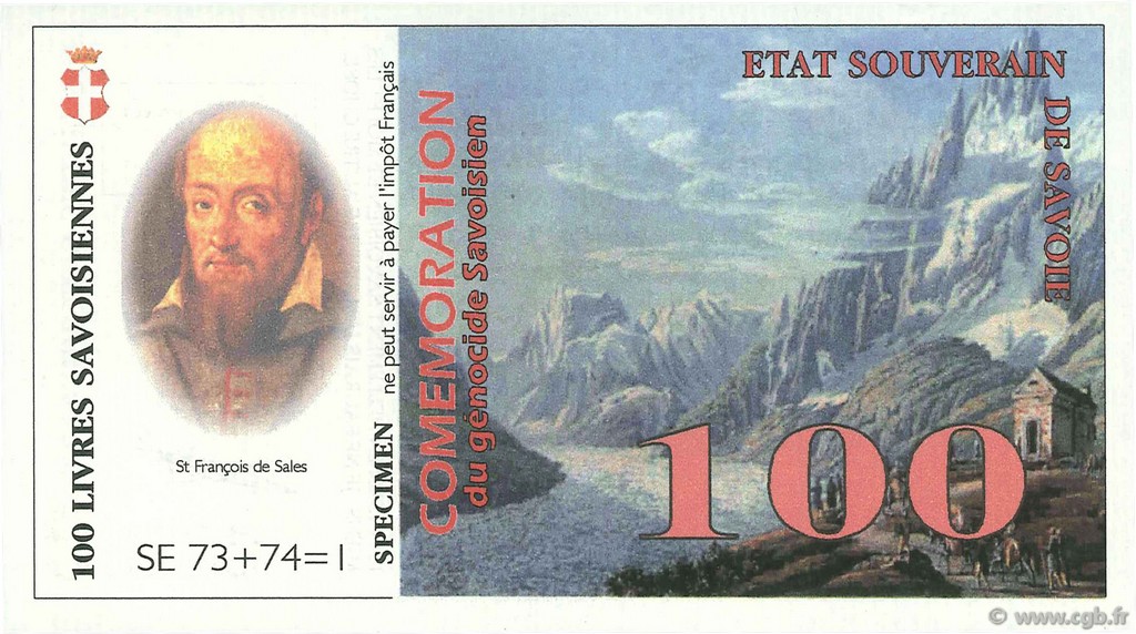 100 Livres Savoisiennes Spécimen FRANCE regionalism and miscellaneous  1998  UNC