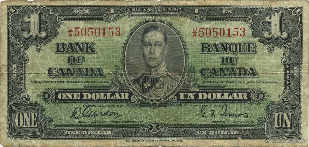 1 Dollar CANADA  1937 P.058b MB