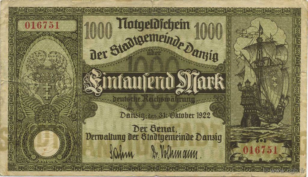 1000 Mark DANTZIG  1922 P.15 TTB