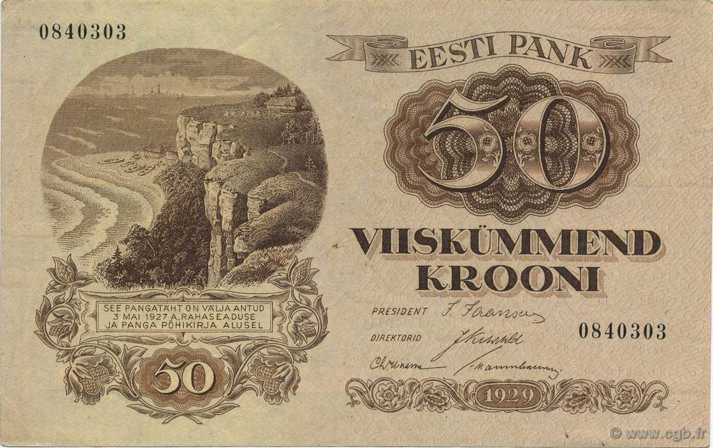 50 Krooni ESTONIA  1929 P.65a AU-
