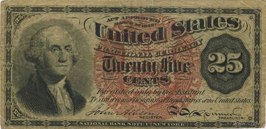 25 Cents VEREINIGTE STAATEN VON AMERIKA  1863 P.118b fSS