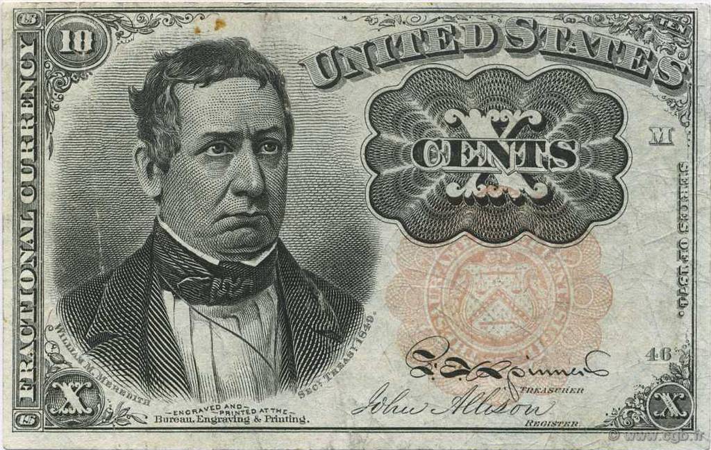 10 Cents ESTADOS UNIDOS DE AMÉRICA  1874 P.122b MBC+