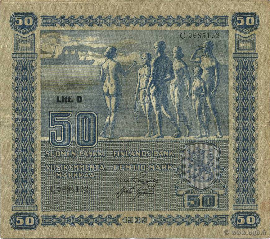 50 Markkaa FINLAND  1939 P.072 VF