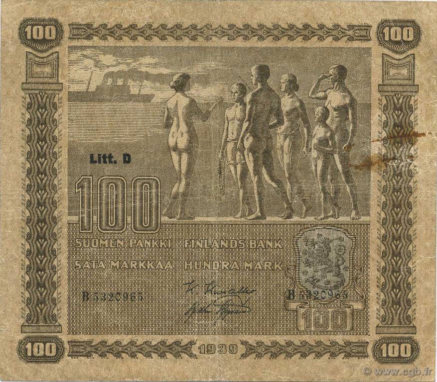 100 Markkaa FINLAND  1939 P.073 F+