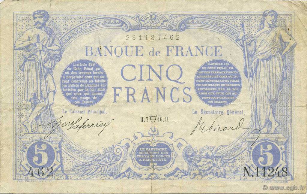 5 Francs BLEU FRANCE  1916 F.02.38 F+