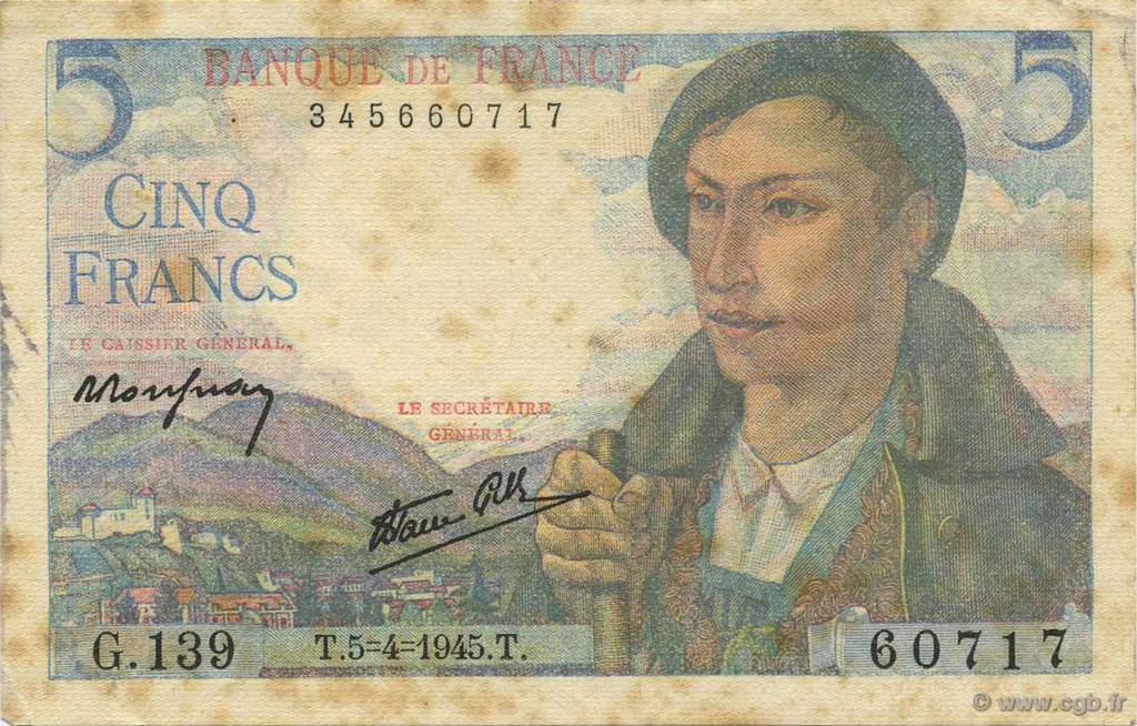 5 Francs BERGER FRANCIA  1945 F.05.06 BC+