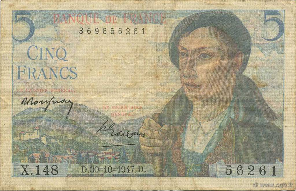 5 Francs BERGER FRANKREICH  1947 F.05.07 S