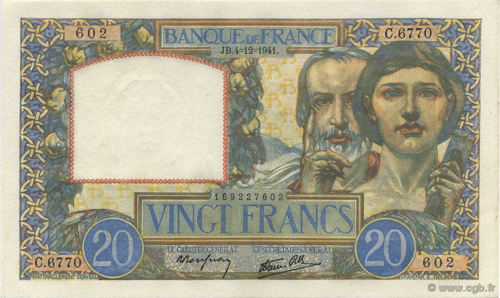20 Francs TRAVAIL ET SCIENCE FRANKREICH  1941 F.12.20 fST+