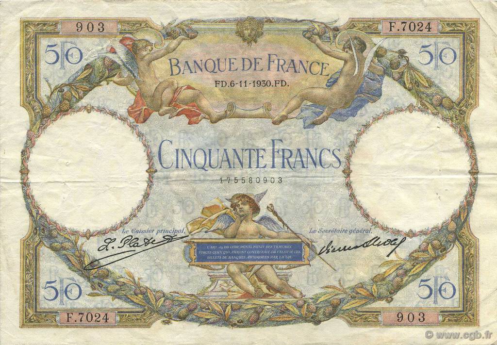 50 Francs LUC OLIVIER MERSON type modifié FRANCIA  1930 F.16.01 MBC
