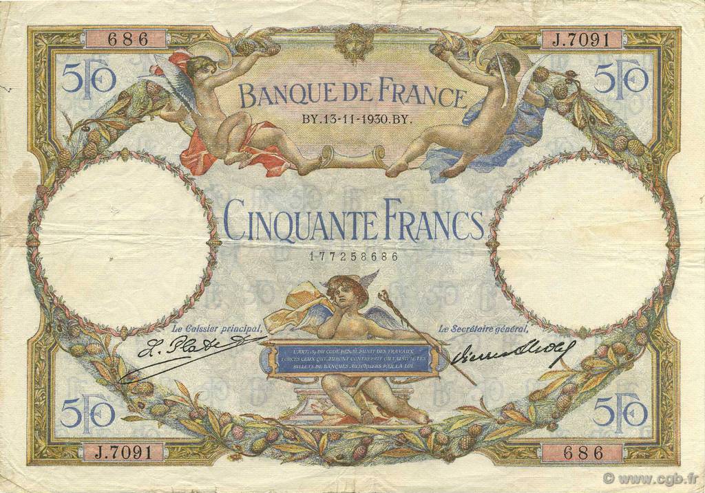 50 Francs LUC OLIVIER MERSON type modifié FRANKREICH  1930 F.16.01 fSS