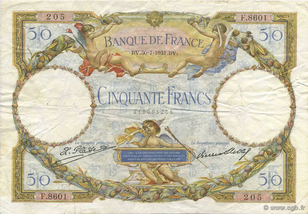 50 Francs LUC OLIVIER MERSON type modifié FRANCE  1931 F.16.02 VF-