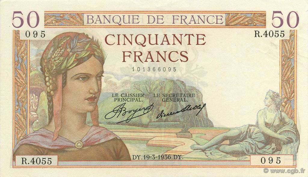 50 Francs CÉRÈS FRANCIA  1936 F.17.23 EBC+