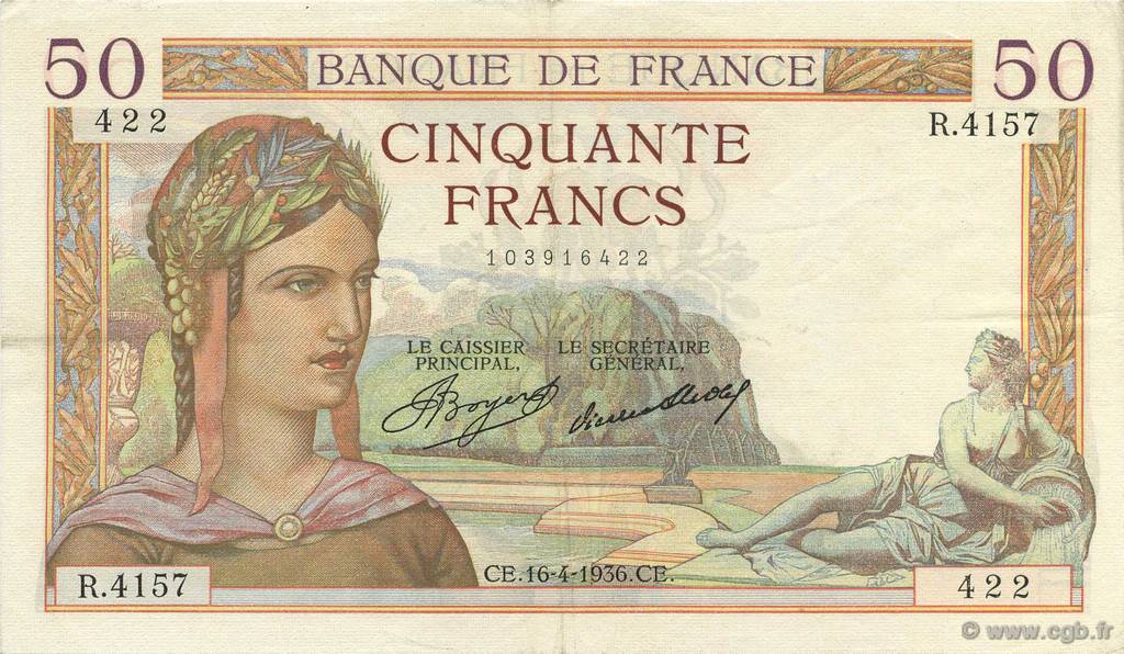 50 Francs CÉRÈS FRANCIA  1936 F.17.24 SPL+