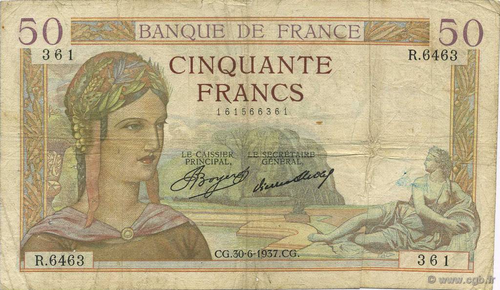 50 Francs CÉRÈS FRANCE  1937 F.17.40 F+