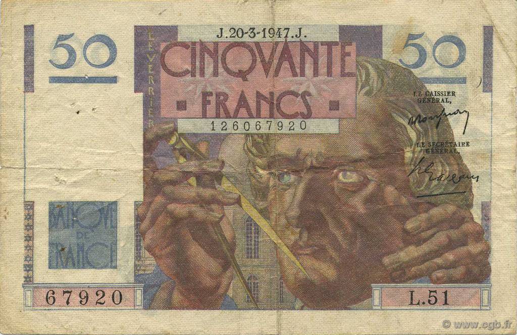 50 Francs LE VERRIER FRANKREICH  1947 F.20.07 fSS
