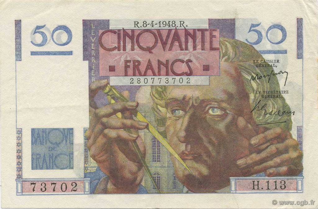 50 Francs LE VERRIER FRANCIA  1948 F.20.10 EBC+