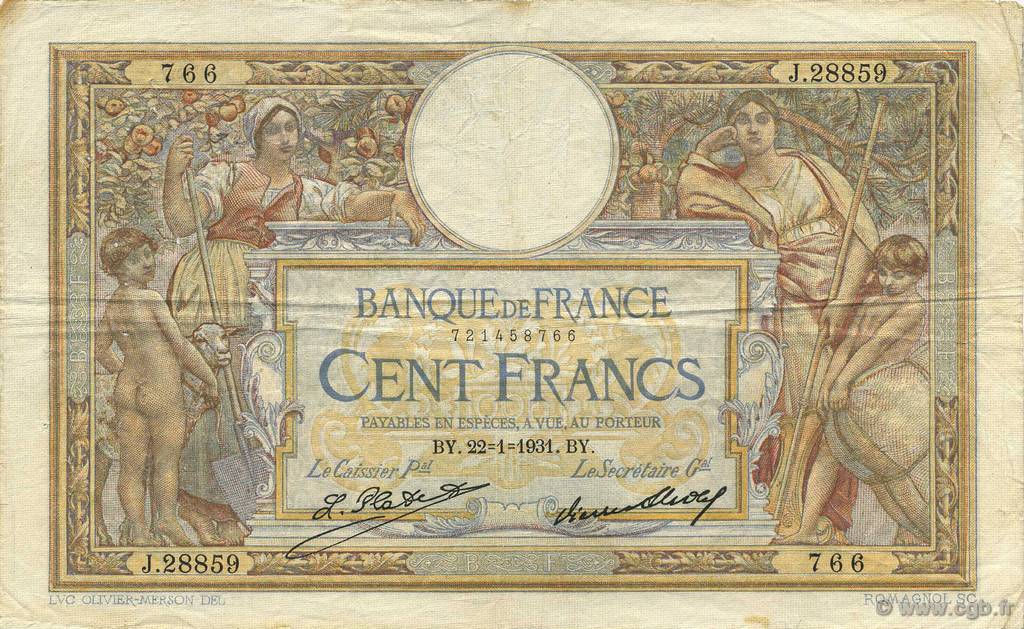 100 Francs LUC OLIVIER MERSON grands cartouches FRANCE  1931 F.24.10 TB