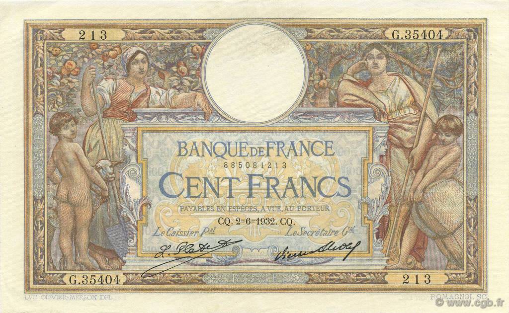 100 Francs LUC OLIVIER MERSON grands cartouches FRANKREICH  1932 F.24.11 fVZ