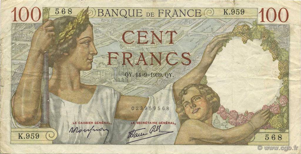 100 Francs SULLY FRANCIA  1939 F.26.06 q.BB